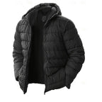 Hooded Puffer Jacket Black Quilted Men's Zip-Up – Casual, Winter, Outdoor, Gift · Werune