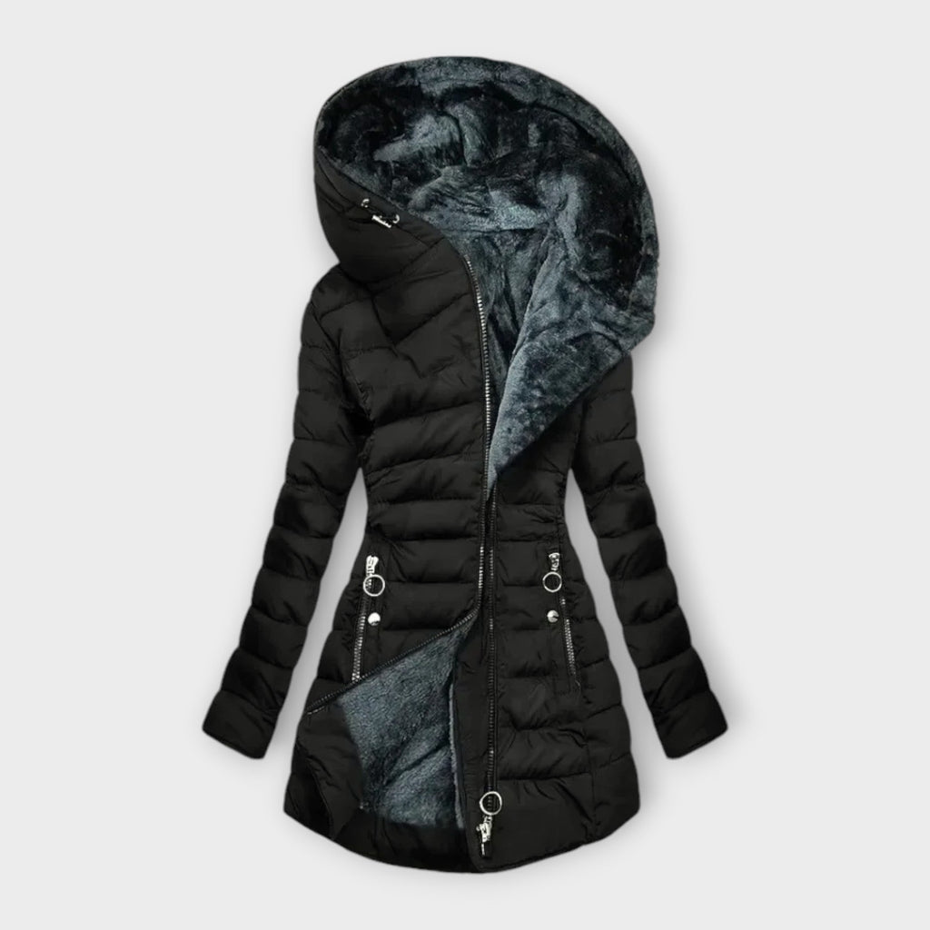 Hooded Puffer Jacket Fleece-Lined Sage Green Women's – Casual, Winter, Warm Everyday Coat