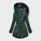 Hooded Puffer Jacket Fleece-Lined Sage Green Women's – Casual, Winter, Warm Everyday Coat