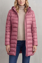 Hooded Puffer Jacket Lightweight Quilted Women's Blue Longline – Casual, Winter Warmth