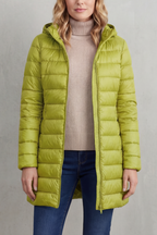 Hooded Puffer Jacket Lightweight Quilted Women's Blue Longline – Casual, Winter Warmth