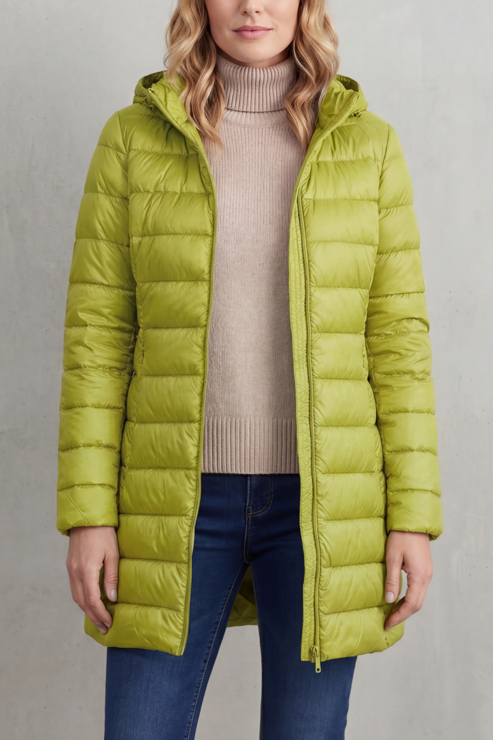 Hooded Puffer Jacket Lightweight Quilted Women's Blue Longline – Casual, Winter Warmth