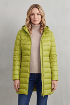 Hooded Puffer Jacket Lightweight Quilted Women's Blue Longline – Casual, Winter Warmth