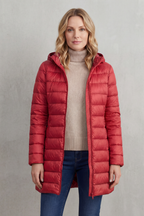 Hooded Puffer Jacket Lightweight Quilted Women's Blue Longline – Casual, Winter Warmth