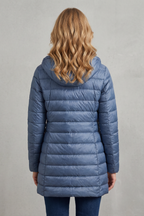 Hooded Puffer Jacket Lightweight Quilted Women's Blue Longline – Casual, Winter Warmth