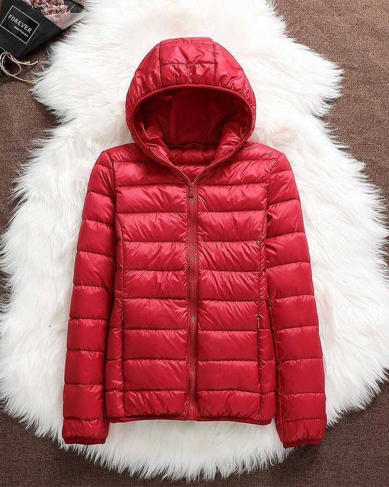 Hooded Puffer Jacket Lightweight Women's Zip-Up Padded Coat – Casual, Travel, Winter Everyday Wear