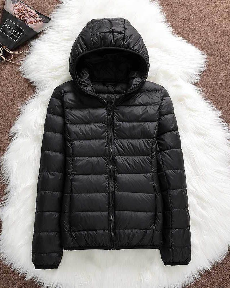 Hooded Puffer Jacket Lightweight Women's Zip-Up Padded Coat – Casual, Travel, Winter Everyday Wear