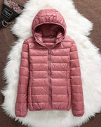 Hooded Puffer Jacket Lightweight Women's Zip-Up Padded Coat – Casual, Travel, Winter Everyday Wear