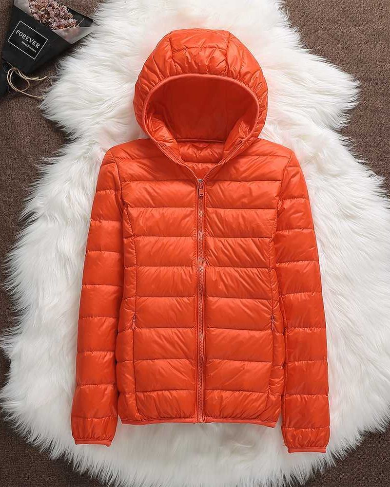 Hooded Puffer Jacket Lightweight Women's Zip-Up Padded Coat – Casual, Travel, Winter Everyday Wear