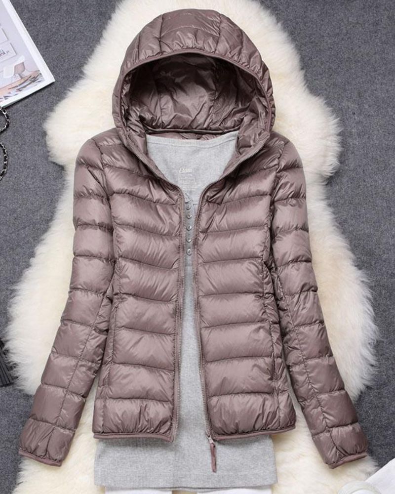 Hooded Puffer Jacket Lightweight Women's Zip-Up Padded Coat – Casual, Travel, Winter Everyday Wear