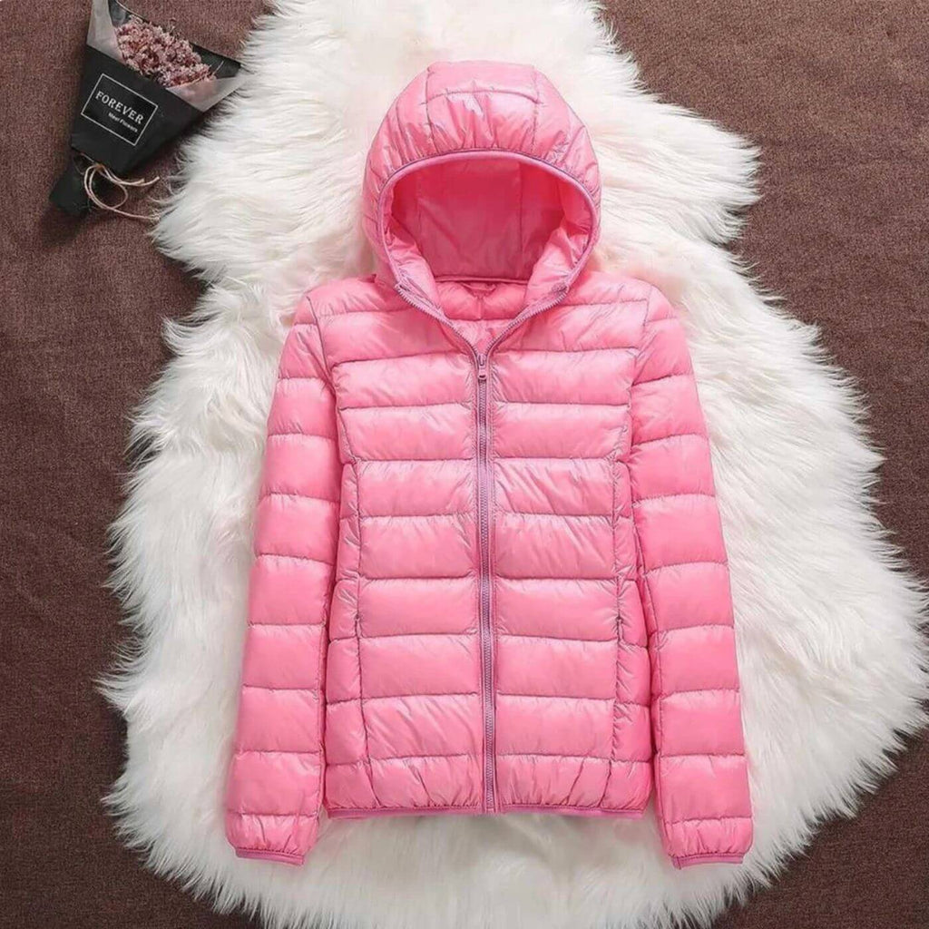 Hooded Puffer Jacket Lightweight Women's Zip-Up Quilted Coat – Casual, Holiday, Everyday Warmth