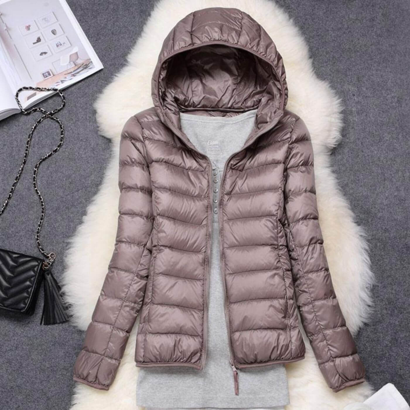 Hooded Puffer Jacket Lightweight Women's Zip-Up Quilted Coat – Casual, Holiday, Everyday Warmth