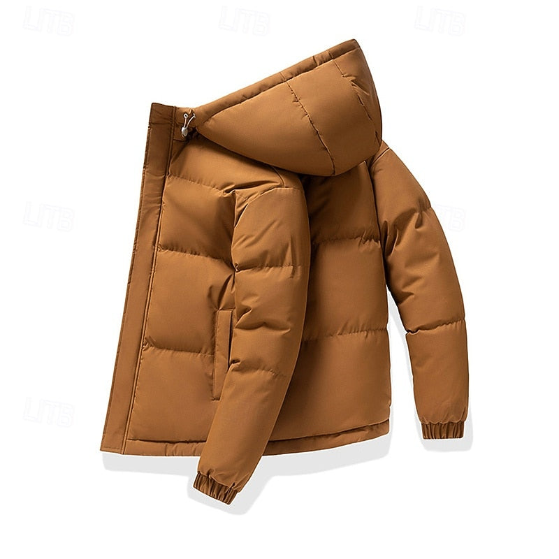 Hooded Puffer Jacket Men's Insulated Light Green Winter Coat – Casual, Outdoor, Everyday Warmth