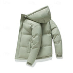 Hooded Puffer Jacket Men's Insulated Light Green Winter Coat – Casual, Outdoor, Everyday Warmth