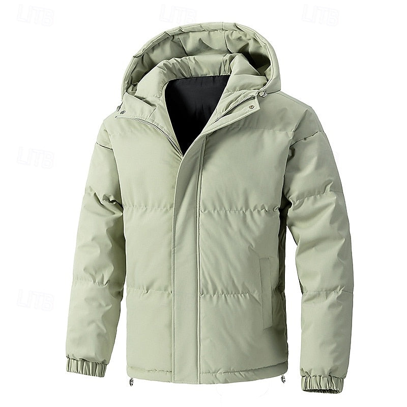 Hooded Puffer Jacket Men's Insulated Light Green Winter Coat – Casual, Outdoor, Everyday Warmth