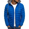Hooded Puffer Jacket Men's Quilted Zip-Up Padded Coat Blue – Casual, Winter, Outdoor, Gift