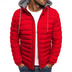 Hooded Puffer Jacket Men's Quilted Zip-Up Padded Coat Blue – Casual, Winter, Outdoor, Gift