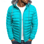 Hooded Puffer Jacket Men's Quilted Zip-Up Padded Coat Blue – Casual, Winter, Outdoor, Gift