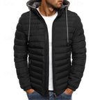 Hooded Puffer Jacket Men's Quilted Zip-Up Padded Coat Blue – Casual, Winter, Outdoor, Gift