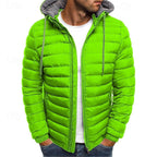 Hooded Puffer Jacket Men's Quilted Zip-Up Padded Coat Blue – Casual, Winter, Outdoor, Gift