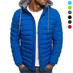 Hooded Puffer Jacket Men's Quilted Zip-Up Padded Coat Blue – Casual, Winter, Outdoor, Gift