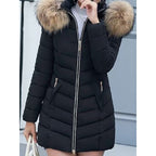 Hooded Puffer Parka Coat Red Faux Fur Women's Quilted Winter Jacket – Casual, Warm Outdoor, Gift