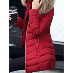 Hooded Puffer Parka Coat Red Faux Fur Women's Quilted Winter Jacket – Casual, Warm Outdoor, Gift