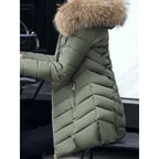 Hooded Puffer Parka Coat Red Faux Fur Women's Quilted Winter Jacket – Casual, Warm Outdoor, Gift