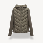 Hooded Quilted Jacket Chevron Padded Brown Women's Zip-Up – Casual, Office · Werune