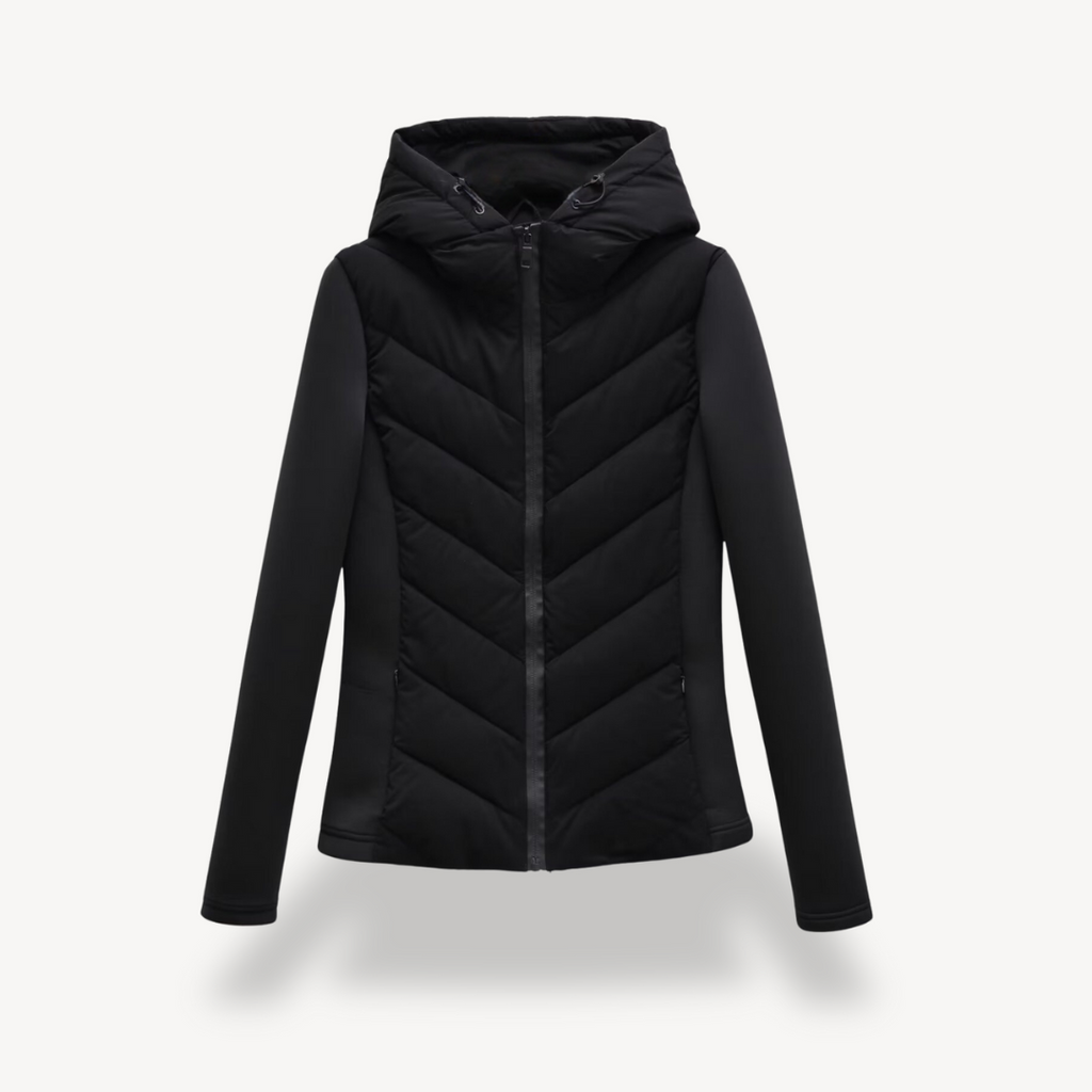 Hooded Quilted Jacket Chevron Padded Brown Women's Zip-Up – Casual, Office · Werune