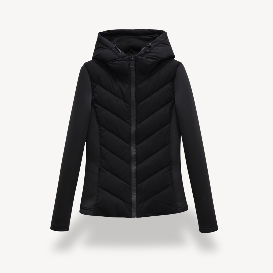 Hooded Quilted Jacket Chevron Padded Brown Women's Zip-Up – Casual, Office · Werune