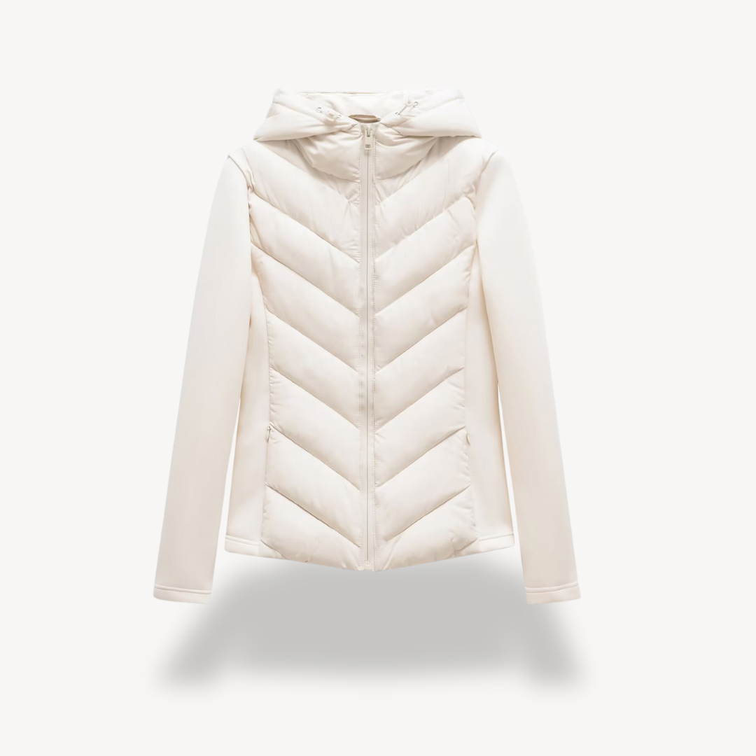 Hooded Quilted Jacket Chevron Padded Brown Women's Zip-Up – Casual, Office · Werune