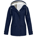 Hooded Rain Jacket Red Fleece-Lined Waterproof Women's – Casual, Outdoor, Walking, Winter Warmth