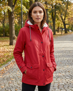 Hooded Rain Jacket Red Fleece-Lined Waterproof Women's – Casual, Outdoor, Walking, Winter Warmth