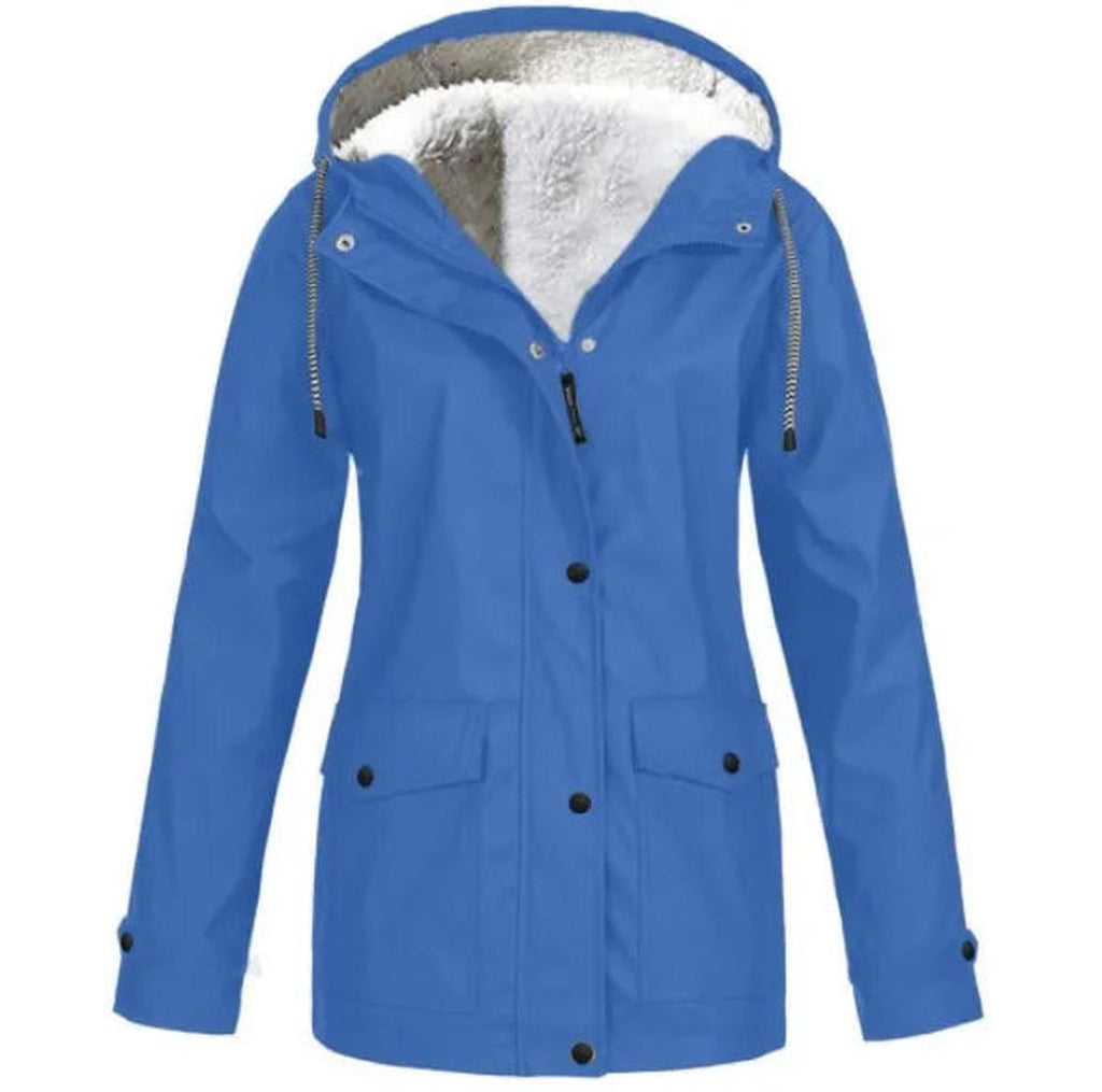 Hooded Rain Jacket Red Fleece-Lined Waterproof Women's – Casual, Outdoor, Walking, Winter Warmth