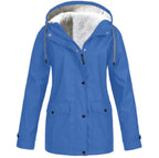 Hooded Rain Jacket Red Fleece-Lined Waterproof Women's – Casual, Outdoor, Walking, Winter Warmth