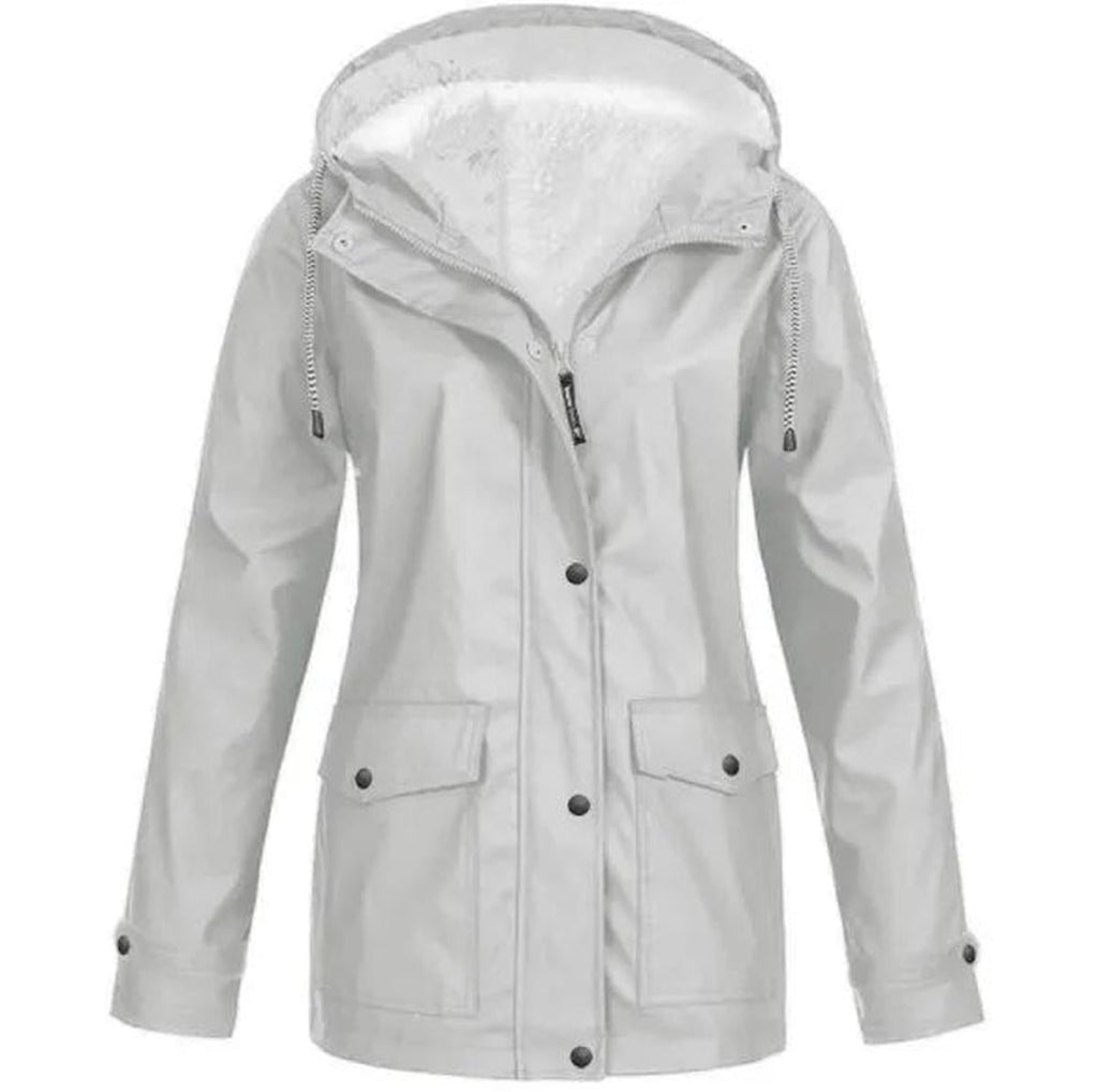 Hooded Rain Jacket Red Fleece-Lined Waterproof Women's – Casual, Outdoor, Walking, Winter Warmth