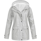 Hooded Rain Jacket Red Fleece-Lined Waterproof Women's – Casual, Outdoor, Walking, Winter Warmth