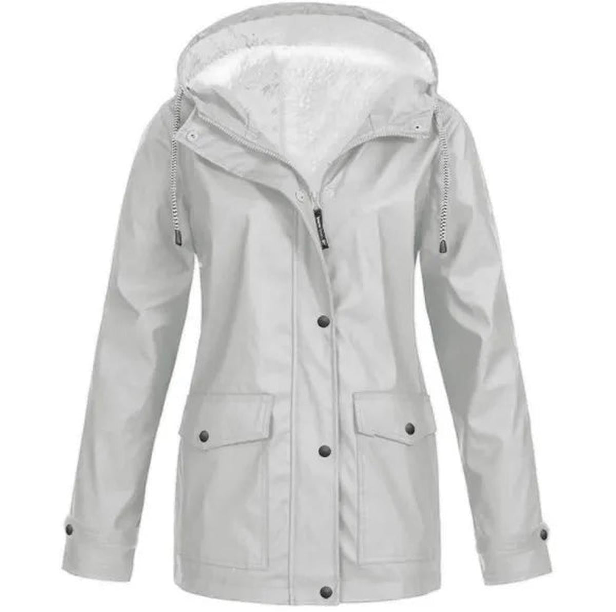 Hooded Rain Jacket Red Fleece-Lined Waterproof Women's – Casual, Outdoor, Walking, Winter Warmth
