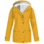Hooded Rain Jacket Red Fleece-Lined Waterproof Women's – Casual, Outdoor, Walking, Winter Warmth
