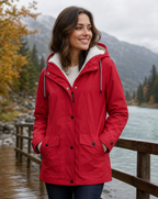Hooded Rain Jacket Red Fleece-Lined Waterproof Women's – Casual, Outdoor, Walking, Winter Warmth