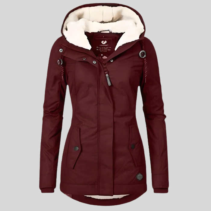 Hooded Rain Jacket Women's Grey Sherpa-Lined Waterproof Parka – Casual, Everyday, Winter, Gift