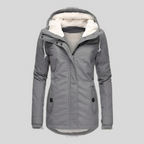 Hooded Rain Jacket Women's Grey Sherpa-Lined Waterproof Parka – Casual, Everyday, Winter, Gift