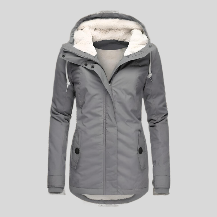Hooded Rain Jacket Women's Grey Sherpa-Lined Waterproof Parka – Casual, Everyday, Winter, Gift