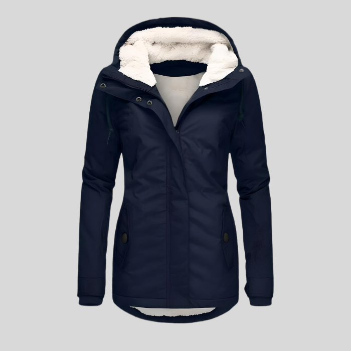Hooded Rain Jacket Women's Grey Sherpa-Lined Waterproof Parka – Casual, Everyday, Winter, Gift