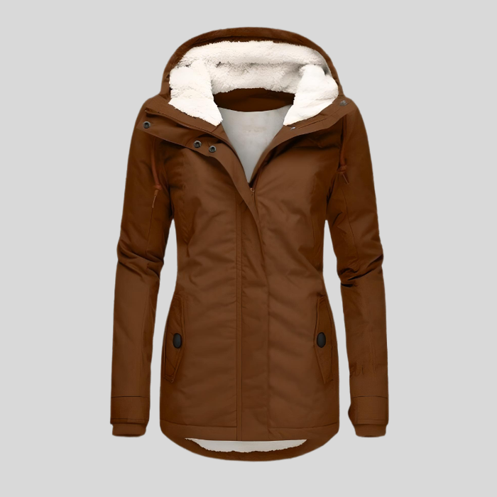 Hooded Rain Jacket Women's Grey Sherpa-Lined Waterproof Parka – Casual, Everyday, Winter, Gift