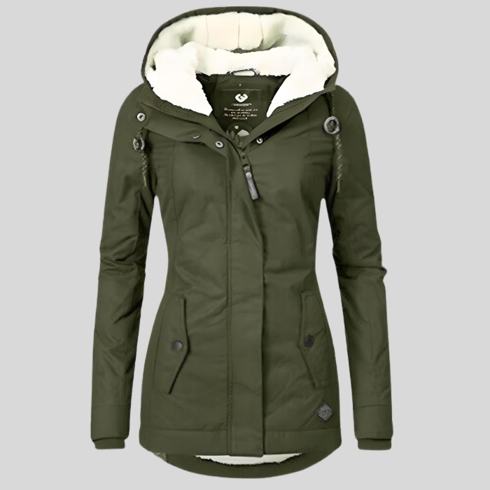 Hooded Rain Jacket Women's Grey Sherpa-Lined Waterproof Parka – Casual, Everyday, Winter, Gift