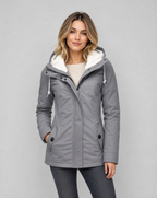 Hooded Rain Jacket Women's Grey Sherpa-Lined Waterproof Parka – Casual, Everyday, Winter, Gift