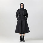 Hooded Raincoat Longline Waterproof Women's White – Cycling, Outdoor, Travel Rain Jacket