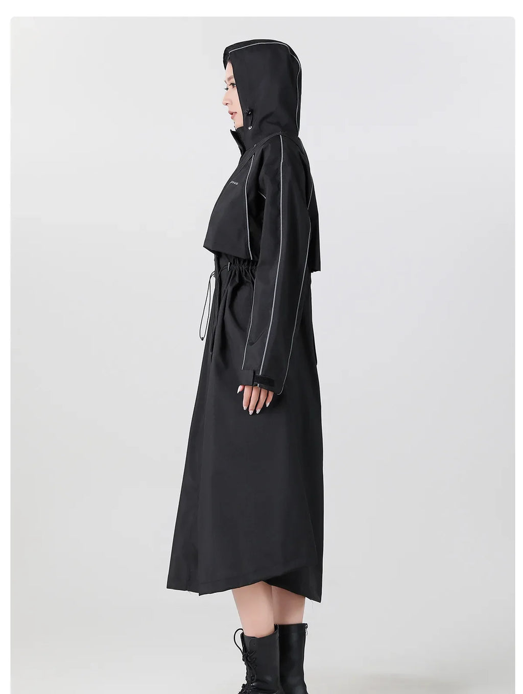 Hooded Raincoat Longline Waterproof Women's White – Cycling, Outdoor, Travel Rain Jacket